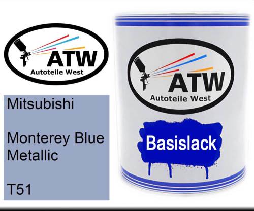 Mitsubishi, Monterey Blue Metallic, T51: 1L Lackdose, von ATW Autoteile West.